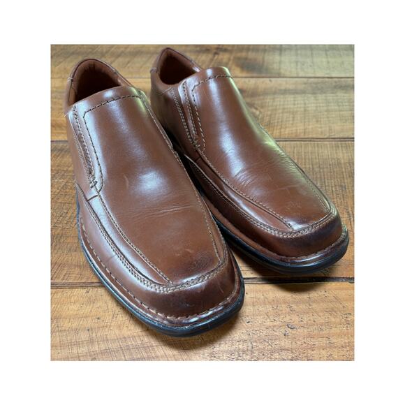 Mens‎ Clarks Kempton Free Leather Comfort Slip-On Brown Loafer Shoes Size 11 - Picture 1 of 11